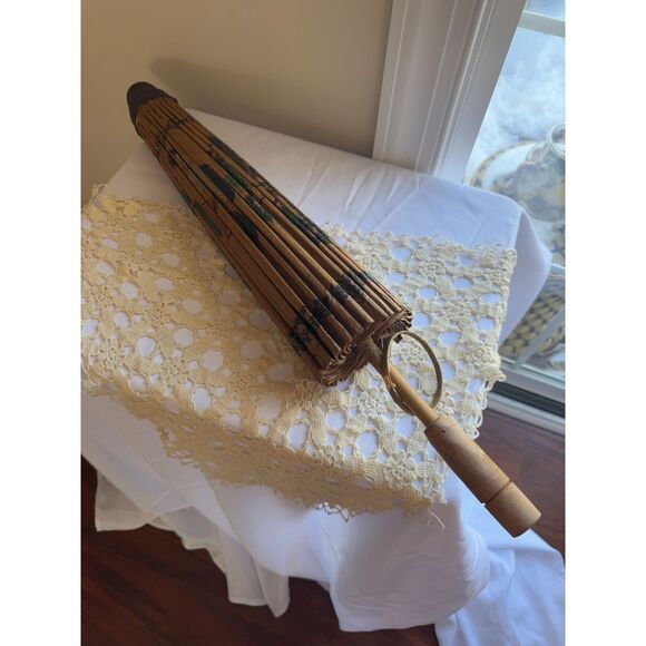 Stunning 1940's vintage Bamboo Japanese paper Umbrella NO breaks must see - Picture 6 of 8